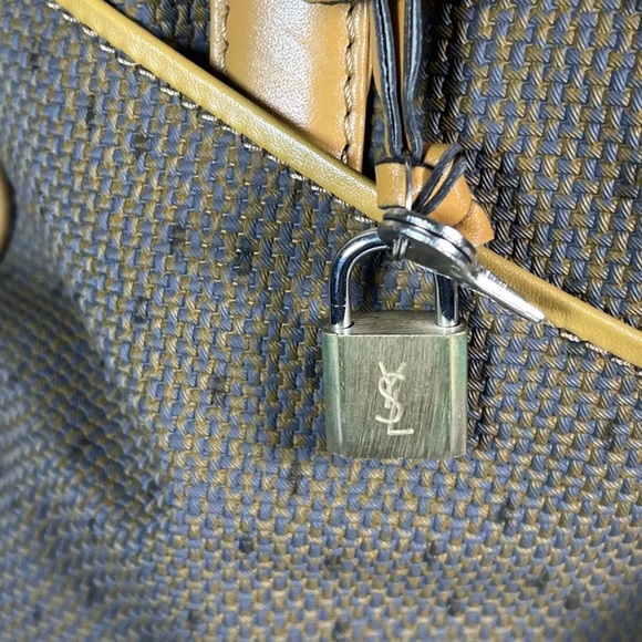 Authentic YSL Saint Laurent travel weekend tote bag leather canvas lock n key - Picture 6 of 16